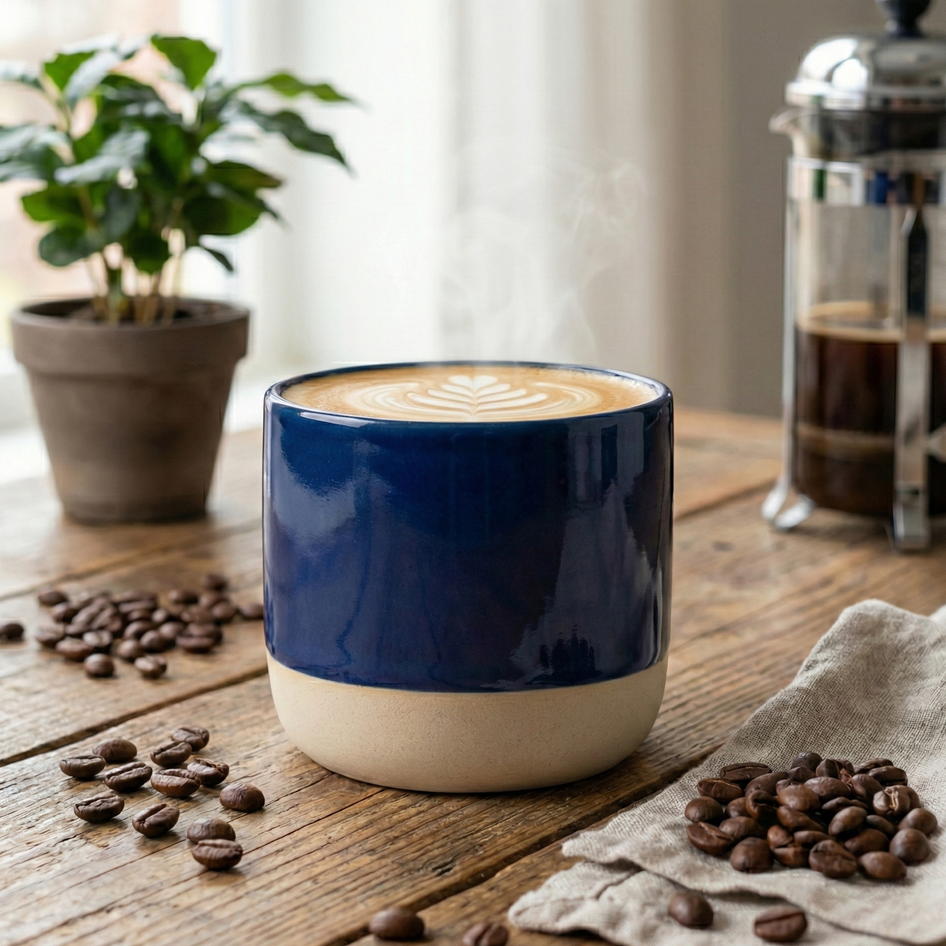 Cappuccino Tasse - Half Glazed - Ozeanblau